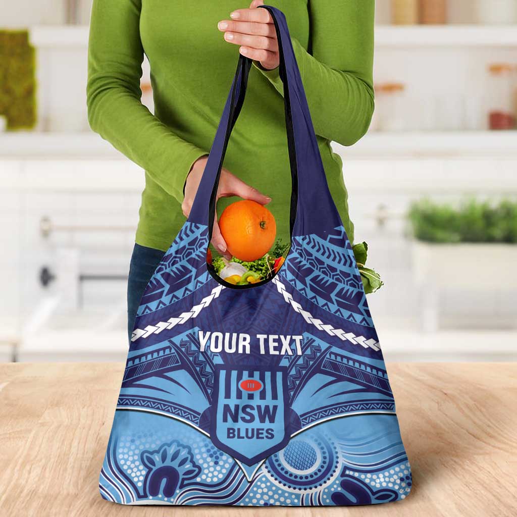 Custom NSW Blues Rugby Grocery Bag Aboriginal Mix Polynesian Pattern