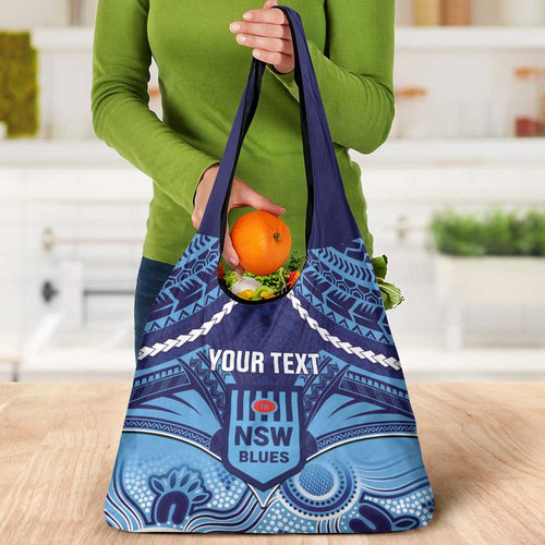 Custom NSW Blues Rugby Grocery Bag Aboriginal Mix Polynesian Pattern