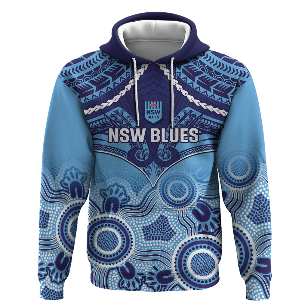 Custom NSW Blues Rugby Hoodie Aboriginal Mix Polynesian Pattern