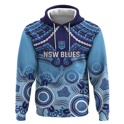 Custom NSW Blues Rugby Hoodie Aboriginal Mix Polynesian Pattern