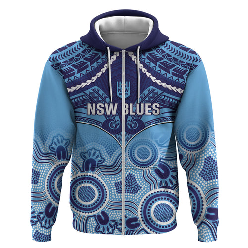 Custom NSW Blues Rugby Hoodie Aboriginal Mix Polynesian Pattern