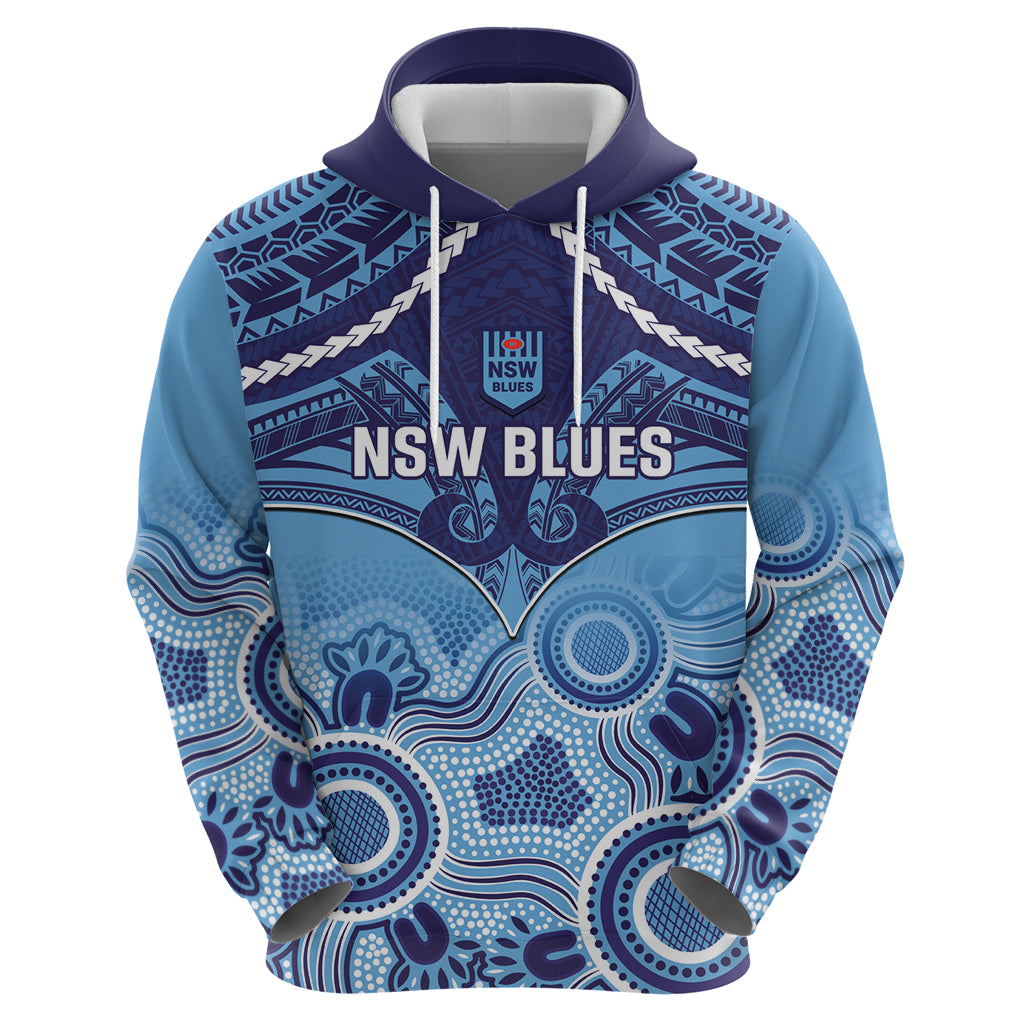 Custom NSW Blues Rugby Hoodie Aboriginal Mix Polynesian Pattern