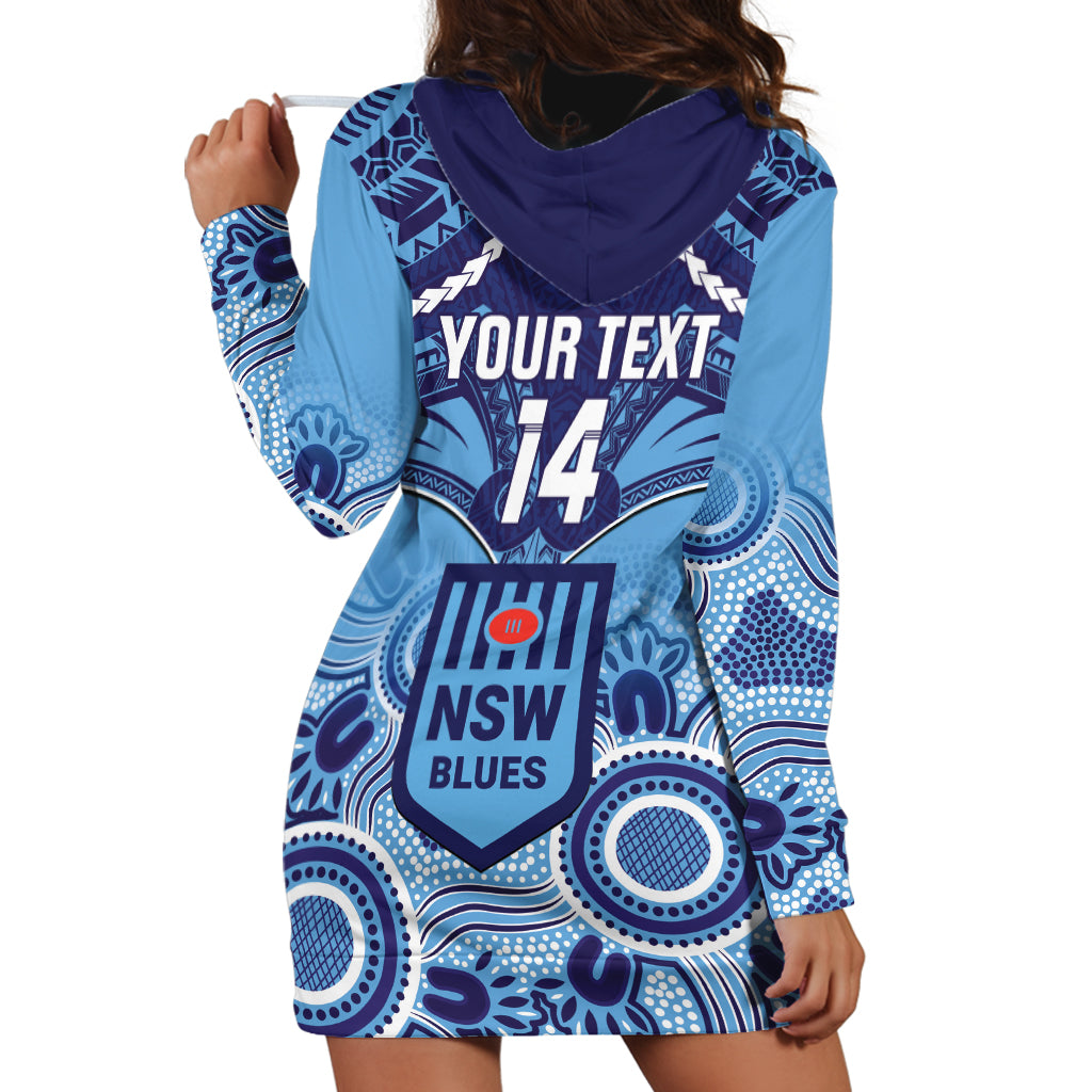 Custom NSW Blues Rugby Hoodie Dress Aboriginal Mix Polynesian Pattern
