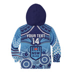 Custom NSW Blues Rugby Kid Hoodie Aboriginal Mix Polynesian Pattern