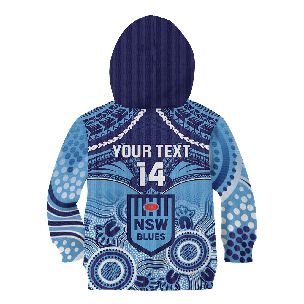 Custom NSW Blues Rugby Kid Hoodie Aboriginal Mix Polynesian Pattern