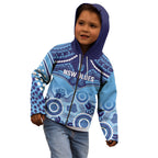 Custom NSW Blues Rugby Kid Hoodie Aboriginal Mix Polynesian Pattern