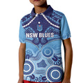 Custom NSW Blues Rugby Kid Polo Shirt Aboriginal Mix Polynesian Pattern