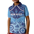 Custom NSW Blues Rugby Kid Polo Shirt Aboriginal Mix Polynesian Pattern