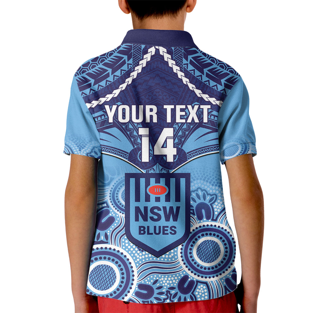 Custom NSW Blues Rugby Kid Polo Shirt Aboriginal Mix Polynesian Pattern