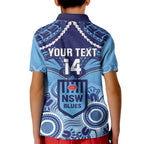 Custom NSW Blues Rugby Kid Polo Shirt Aboriginal Mix Polynesian Pattern