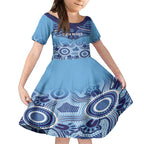 Custom NSW Blues Rugby Kid Short Sleeve Dress Aboriginal Mix Polynesian Pattern