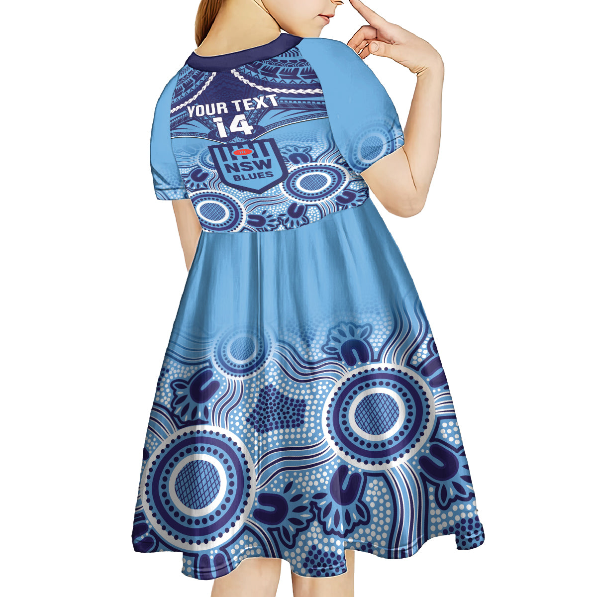 Custom NSW Blues Rugby Kid Short Sleeve Dress Aboriginal Mix Polynesian Pattern