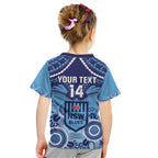 Custom NSW Blues Rugby Kid T Shirt Aboriginal Mix Polynesian Pattern