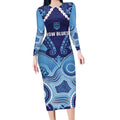 Custom NSW Blues Rugby Long Sleeve Bodycon Dress Aboriginal Mix Polynesian Pattern