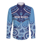 Custom NSW Blues Rugby Long Sleeve Button Shirt Aboriginal Mix Polynesian Pattern