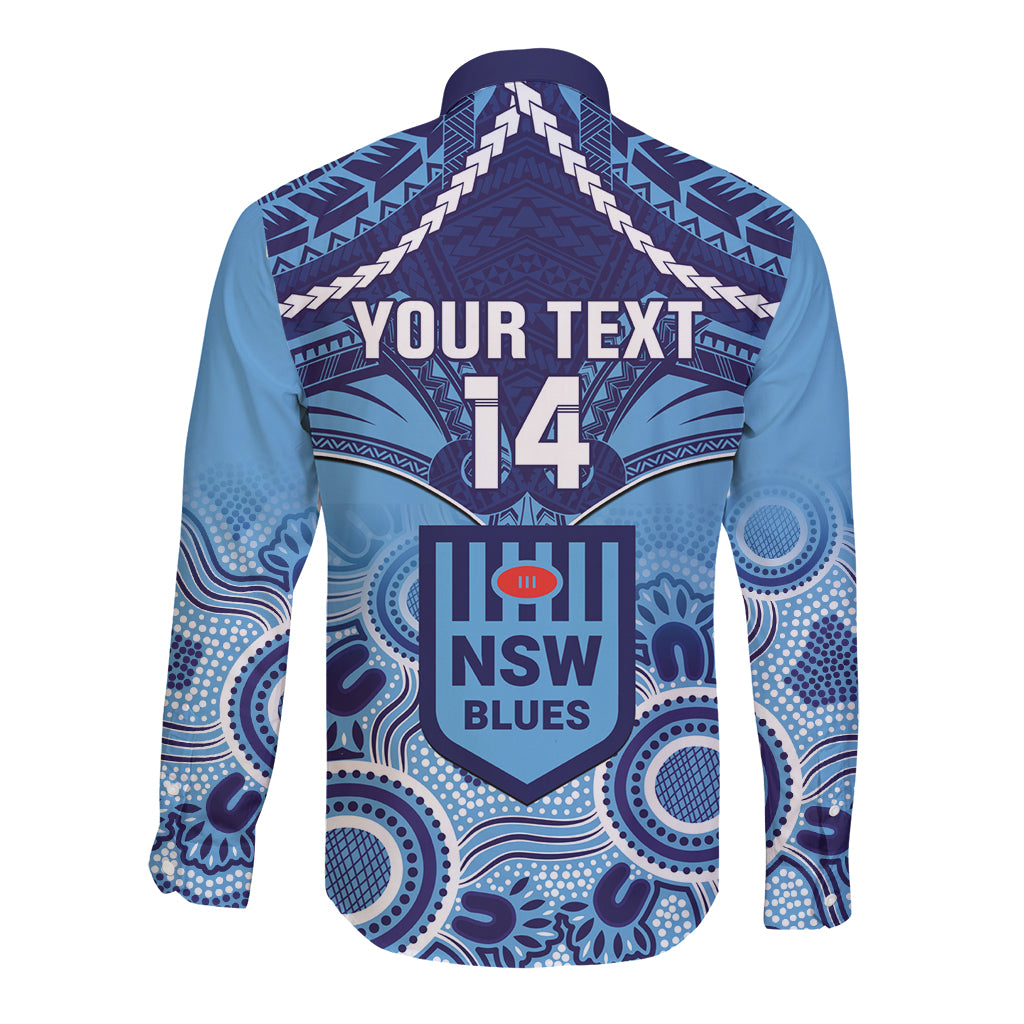 Custom NSW Blues Rugby Long Sleeve Button Shirt Aboriginal Mix Polynesian Pattern