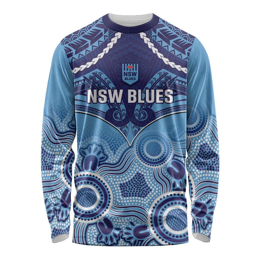 Custom NSW Blues Rugby Long Sleeve Shirt Aboriginal Mix Polynesian Pattern