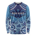 Custom NSW Blues Rugby Long Sleeve Shirt Aboriginal Mix Polynesian Pattern