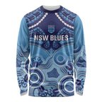Custom NSW Blues Rugby Long Sleeve Shirt Aboriginal Mix Polynesian Pattern