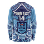Custom NSW Blues Rugby Long Sleeve Shirt Aboriginal Mix Polynesian Pattern