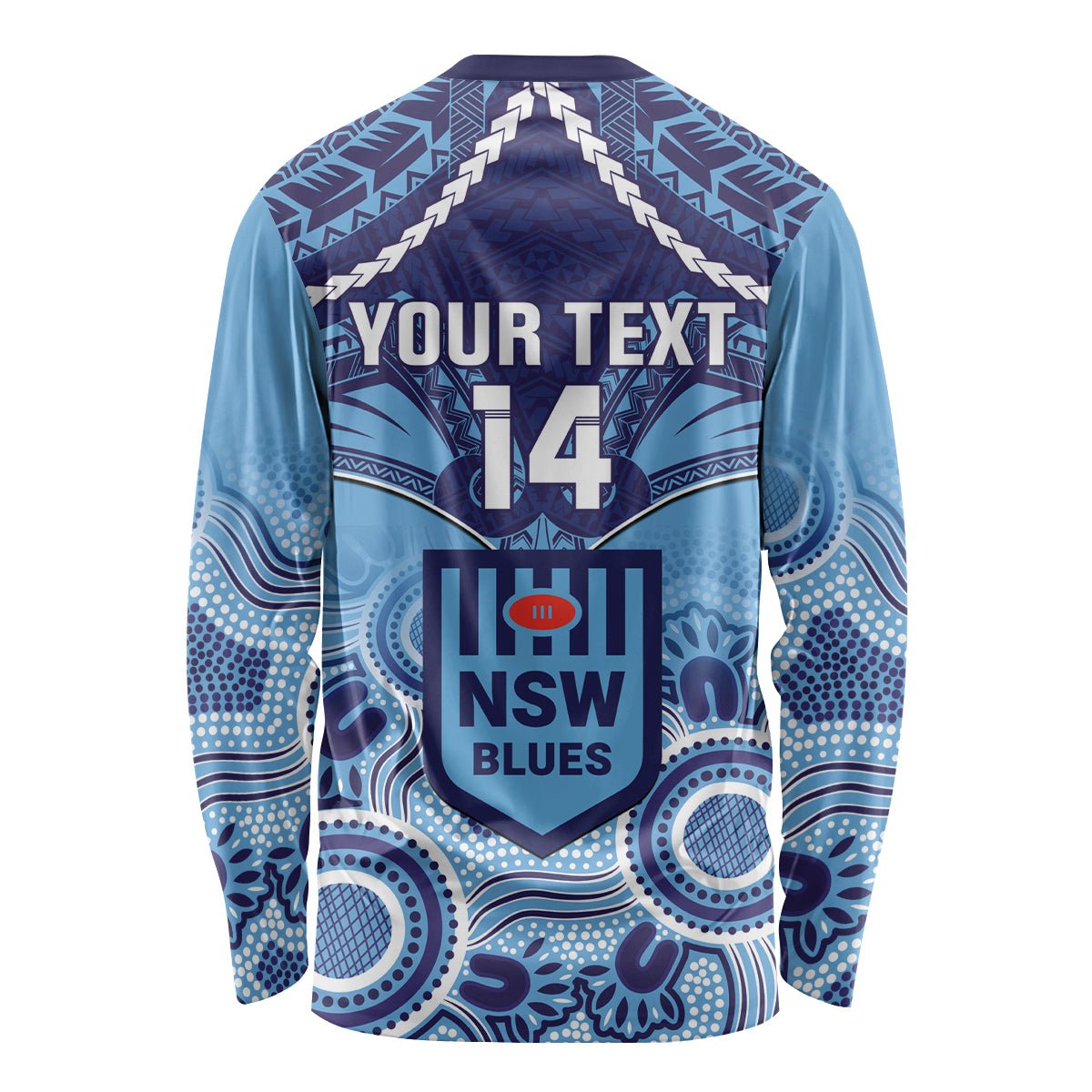 Custom NSW Blues Rugby Long Sleeve Shirt Aboriginal Mix Polynesian Pattern