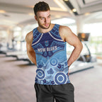 Custom NSW Blues Rugby Men Tank Top Aboriginal Mix Polynesian Pattern