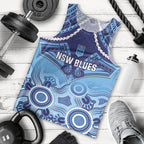 Custom NSW Blues Rugby Men Tank Top Aboriginal Mix Polynesian Pattern