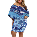 Custom NSW Blues Rugby Off Shoulder Short Dress Aboriginal Mix Polynesian Pattern