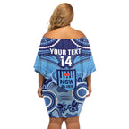 Custom NSW Blues Rugby Off Shoulder Short Dress Aboriginal Mix Polynesian Pattern