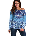 Custom NSW Blues Rugby Off Shoulder Sweater Aboriginal Mix Polynesian Pattern