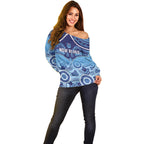 Custom NSW Blues Rugby Off Shoulder Sweater Aboriginal Mix Polynesian Pattern