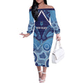 Custom NSW Blues Rugby Off The Shoulder Long Sleeve Dress Aboriginal Mix Polynesian Pattern