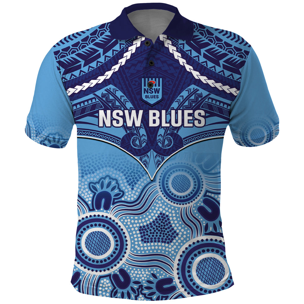 Custom NSW Blues Rugby Polo Shirt Aboriginal Mix Polynesian Pattern
