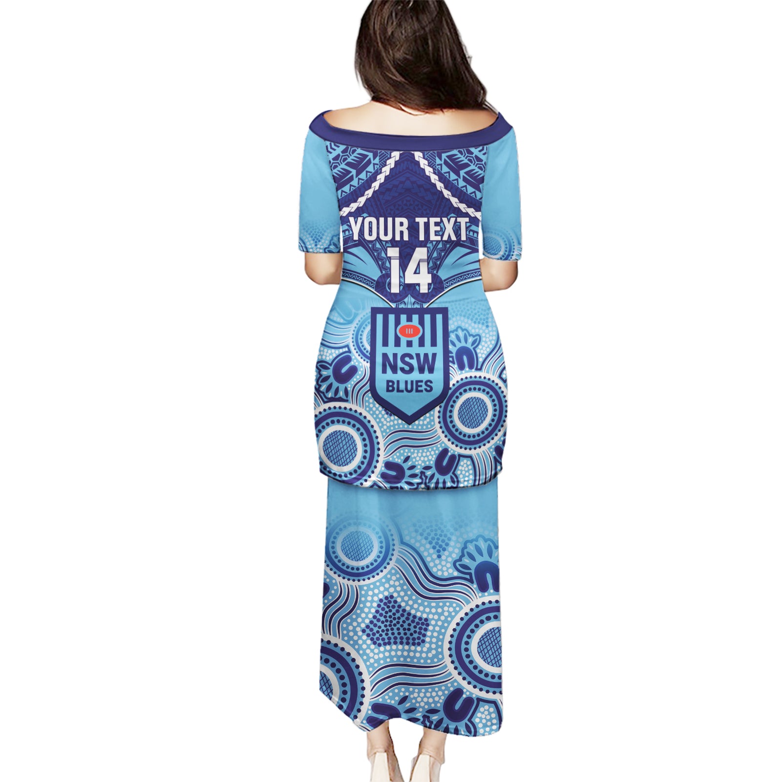 Custom NSW Blues Rugby Puletasi Aboriginal Mix Polynesian Pattern