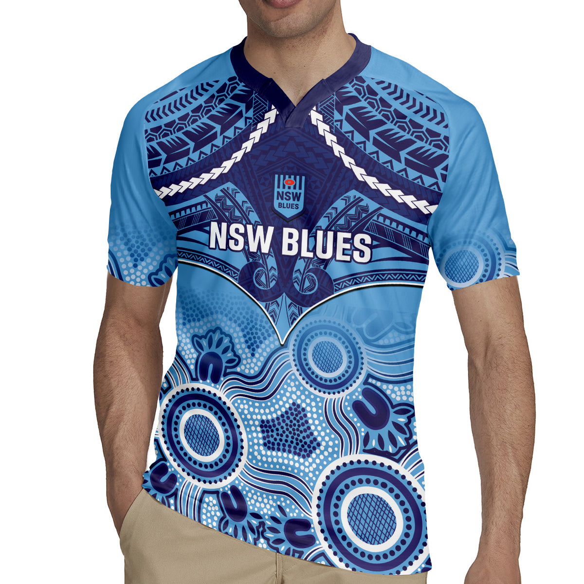 Custom NSW Blues Rugby Rugby Jersey Aboriginal Mix Polynesian Pattern