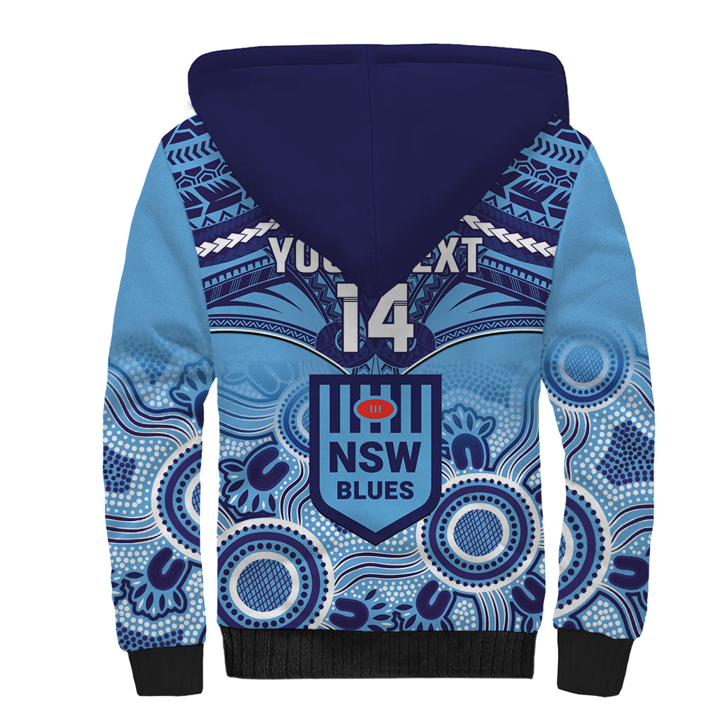 Custom NSW Blues Rugby Sherpa Hoodie Aboriginal Mix Polynesian Pattern