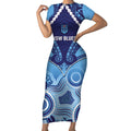 Custom NSW Blues Rugby Short Sleeve Bodycon Dress Aboriginal Mix Polynesian Pattern