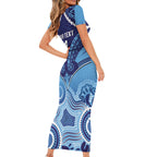 Custom NSW Blues Rugby Short Sleeve Bodycon Dress Aboriginal Mix Polynesian Pattern