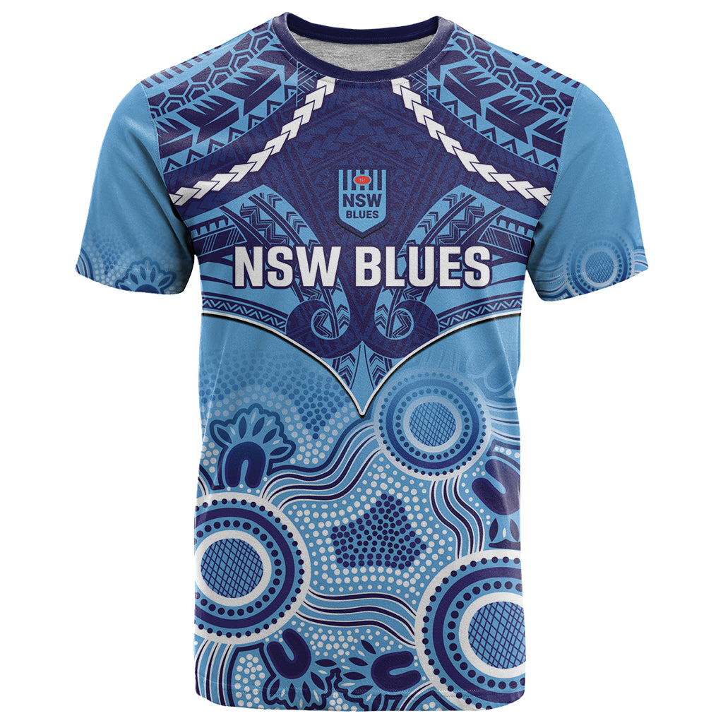 Custom NSW Blues Rugby T Shirt Aboriginal Mix Polynesian Pattern