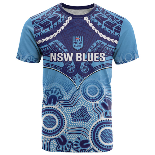 Custom NSW Blues Rugby T Shirt Aboriginal Mix Polynesian Pattern