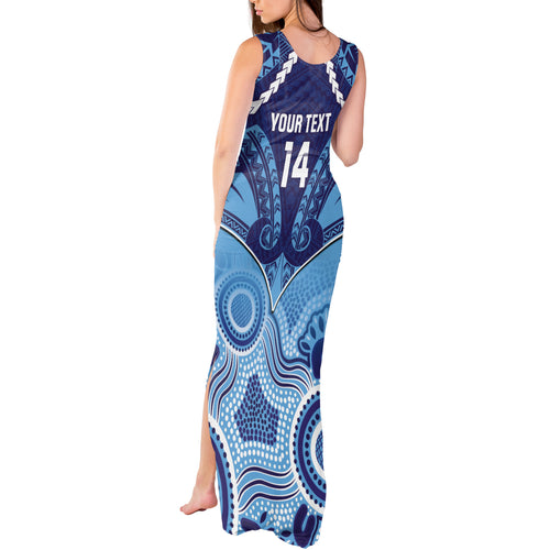 Custom NSW Blues Rugby Tank Maxi Dress Aboriginal Mix Polynesian Pattern