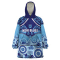 Custom NSW Blues Rugby Wearable Blanket Hoodie Aboriginal Mix Polynesian Pattern