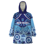 Custom NSW Blues Rugby Wearable Blanket Hoodie Aboriginal Mix Polynesian Pattern