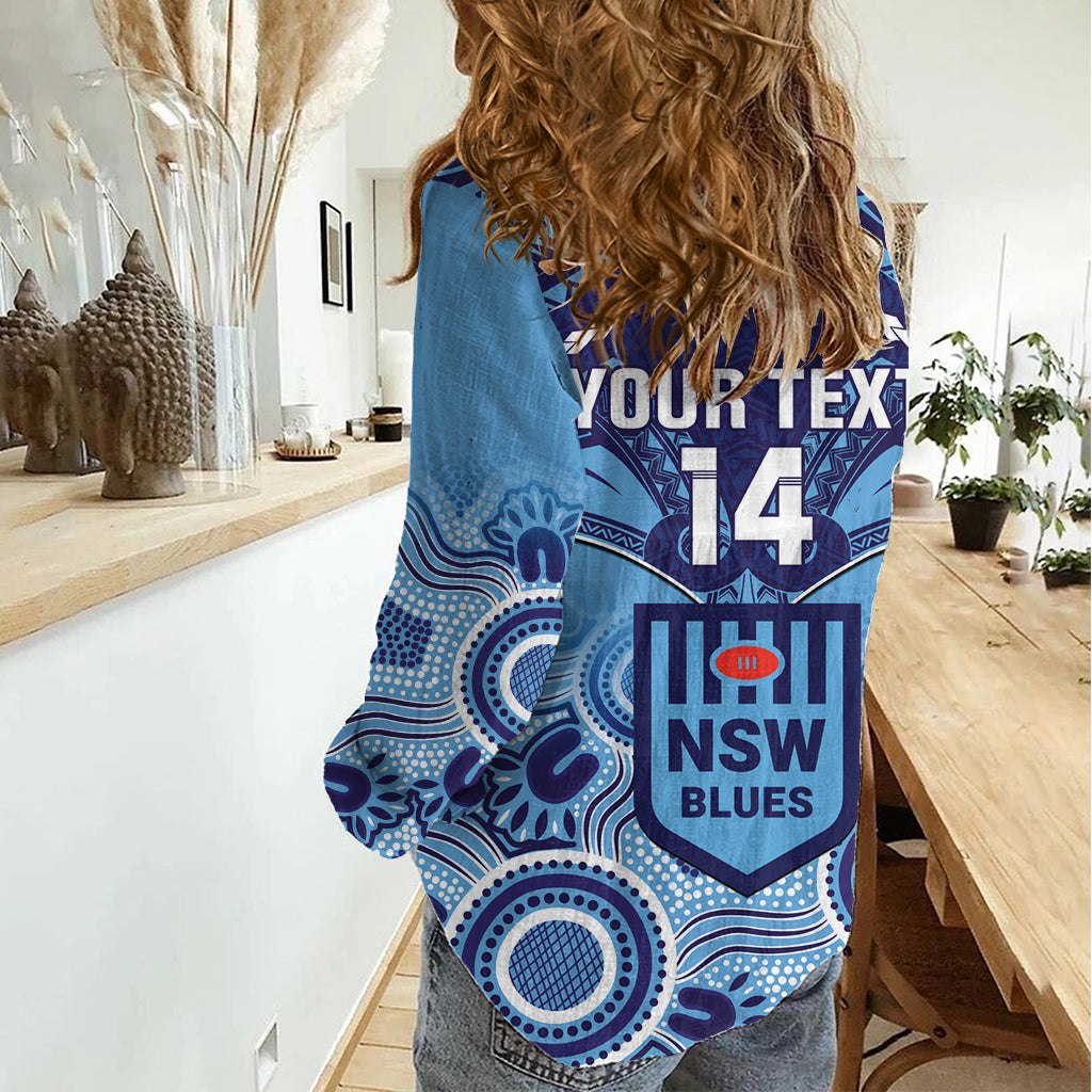 Custom NSW Blues Rugby Women Casual Shirt Aboriginal Mix Polynesian Pattern