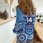 Custom NSW Blues Rugby Women Casual Shirt Aboriginal Mix Polynesian Pattern