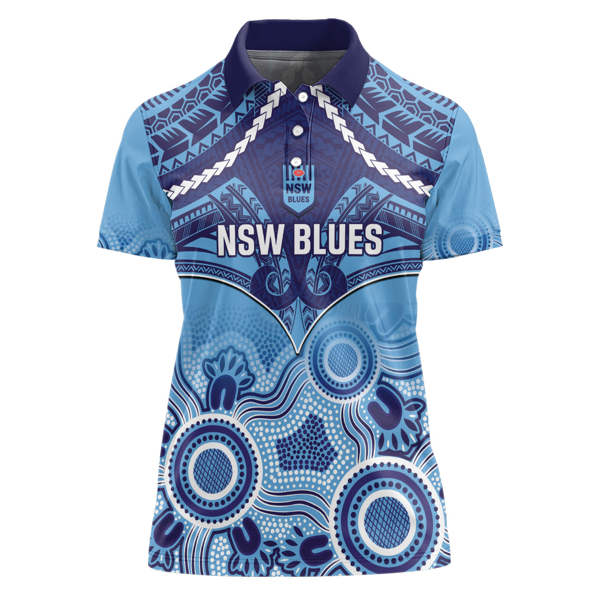 Custom NSW Blues Rugby Women Polo Shirt Aboriginal Mix Polynesian Pattern