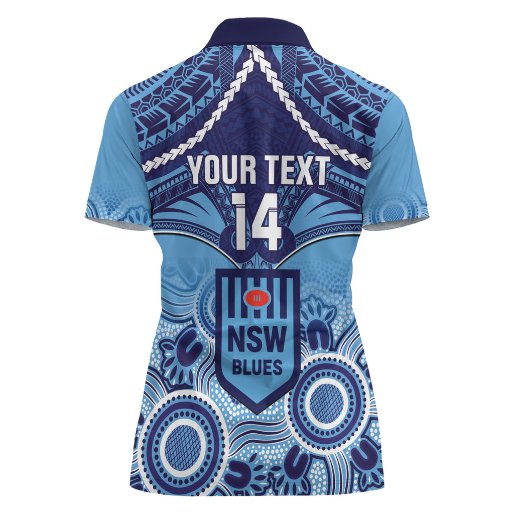 Custom NSW Blues Rugby Women Polo Shirt Aboriginal Mix Polynesian Pattern