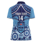 Custom NSW Blues Rugby Women Polo Shirt Aboriginal Mix Polynesian Pattern