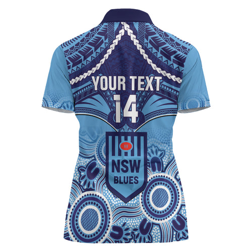Custom NSW Blues Rugby Women Polo Shirt Aboriginal Mix Polynesian Pattern