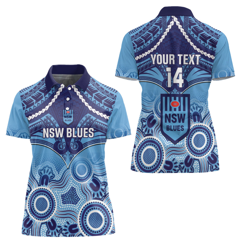 Custom NSW Blues Rugby Women Polo Shirt Aboriginal Mix Polynesian Pattern